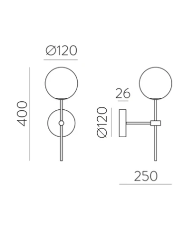 Arandela de Parede Doris IP44 Ø12 com Globo Opalino
