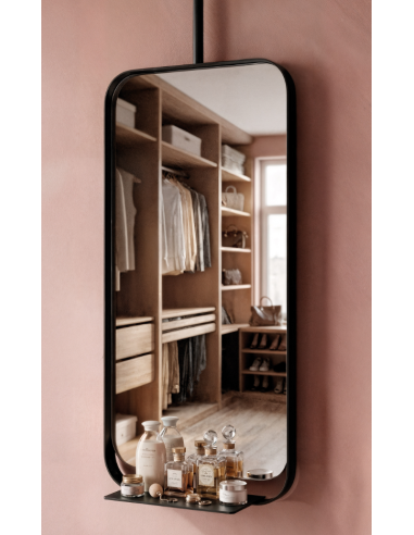 Espelho Shelf da ACB com Prateleira Decorativa Preto Fosco