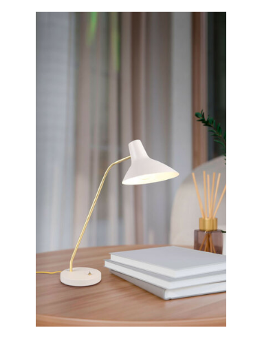 Candeeiro de Mesa Traveller Branco com Detalhes em Latão