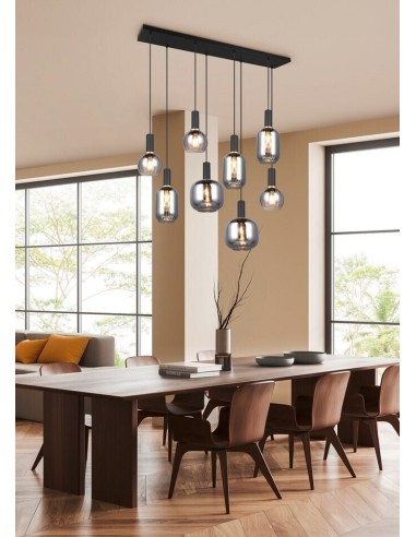 Suspensão Diva com Vidro Fumado 8 Lâmpadas E27 - Trio Lighting