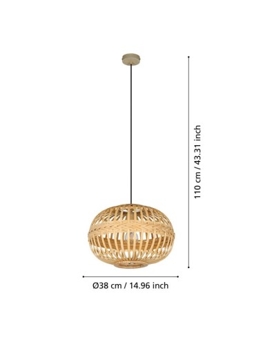 Candeeiro Suspenso AMSFIELD Ø38 cm em Vime de Bambu - Eglo