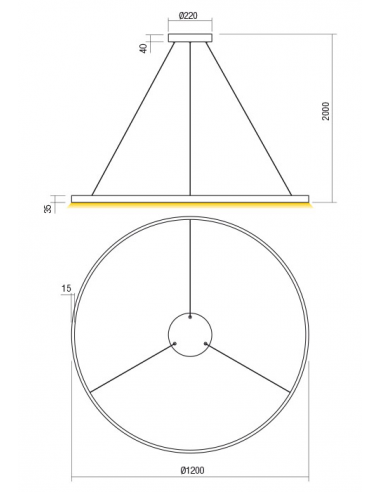Candeeiro Suspensão Anel em Vidro, Branco, Preto ou Dourado, 60-120 cm