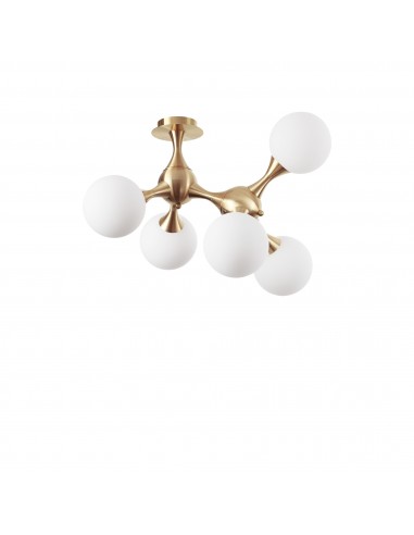 Plafon NODI PL5 Ideal Lux em Metal Dourado e Vidro Branco