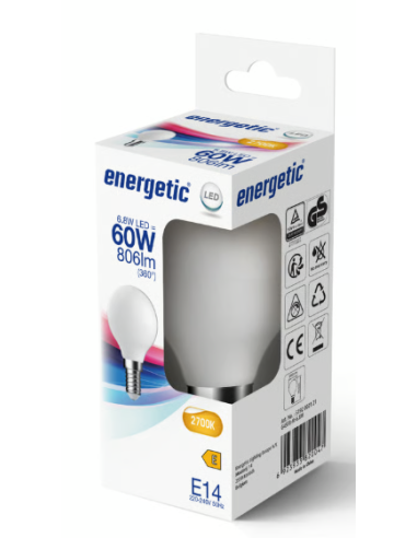 Lâmpada LED G45 E14 2700K 6.8W 806lm Luz Quente Nordlux