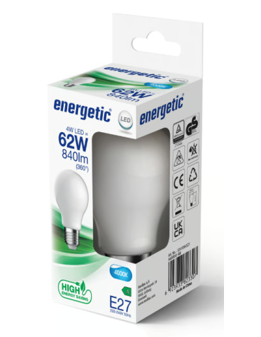 Lâmpada A60 E27 4000K 4W 840lm - Eficiência Energética A